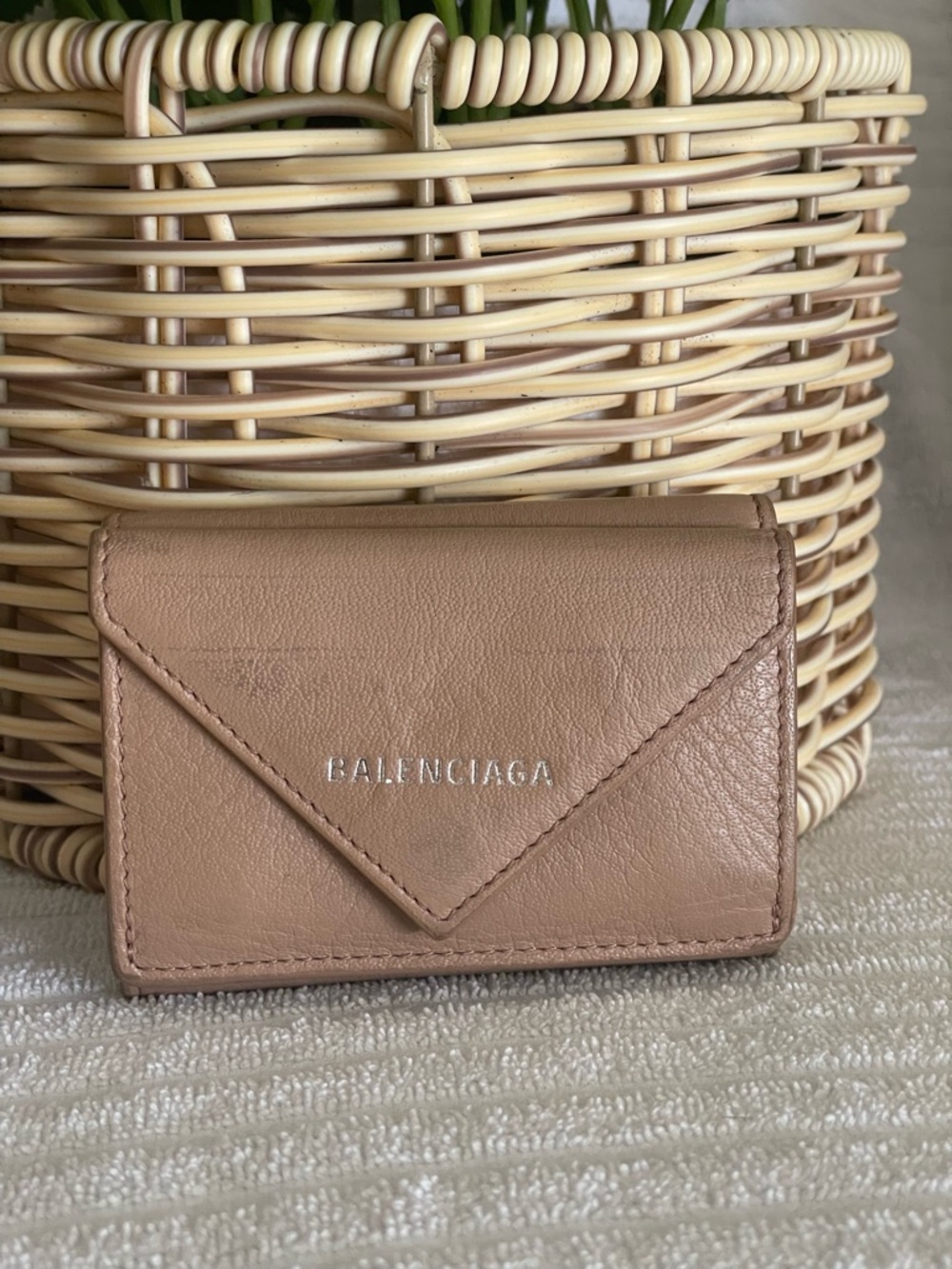 Balenciaga Nude Tan Leather Card & Key Holder